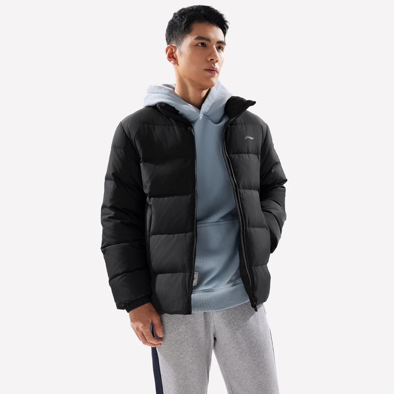 李宁男子短羽绒服2025新款健身防泼水80%鸭绒保暖立领外套AYMV215