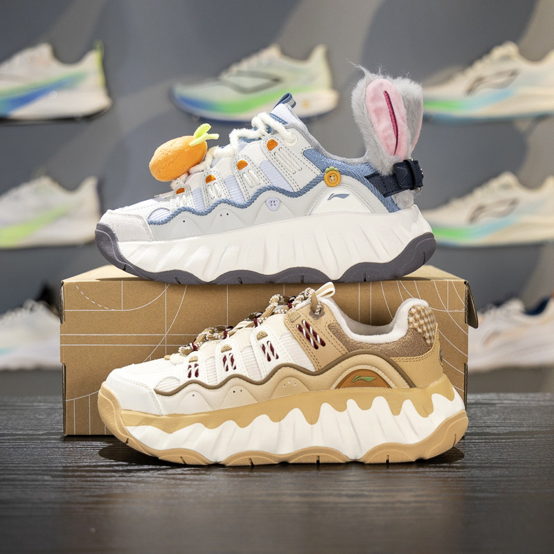 李宁迪士尼联名曲奇鞋女2025秋冬新款加绒保暖厚底老爹鞋AGCV254