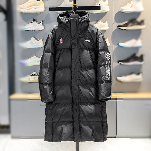 李宁CBA男子长款羽绒服鸭绒过膝