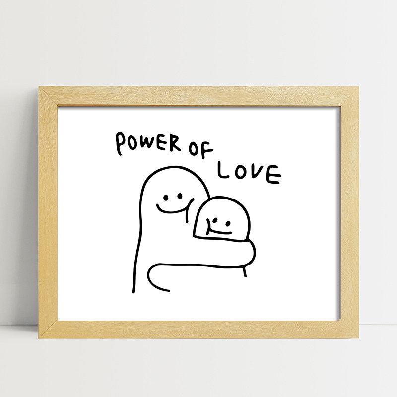 拥抱卡通简笔画海报框手工实木装饰画带框卧室ins治愈系挂画摆件