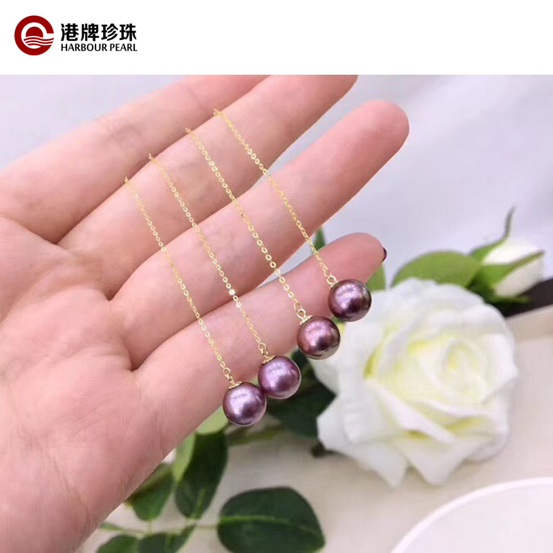 爱迪生18k金淡水紫色流苏耳环