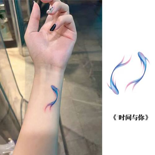 纹身贴蓝色锦鲤小图案ins手腕