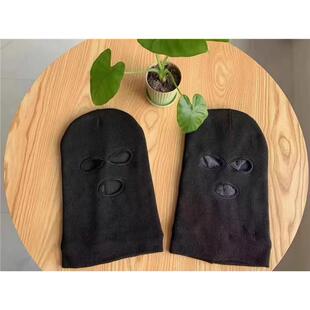 摩托车骑行帽子男款冬季针织加绒三孔面罩黑色搞笑防寒蒙面帽