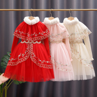 新年衣服女童新年装 中大童洋气红色毛衣连衣裙 2022新款 公主裙春装
