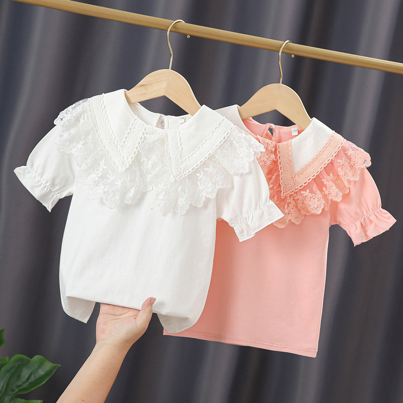 女童短袖t恤中大童夏装薄款儿童女孩洋气纯棉白色娃娃领上衣5,童装/婴儿装/亲子装,T恤,淘宝优惠券,粉丝福利购,淘宝优惠卷