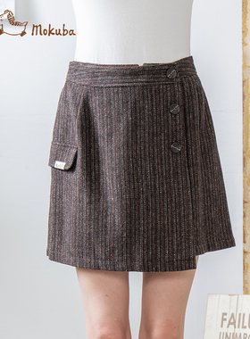 花木马春秋女装日系高腰毛呢a字短裙1Q22152