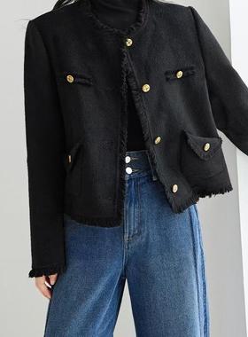 花木马小香风流苏羊毛短款毛呢大衣小个子1S28104