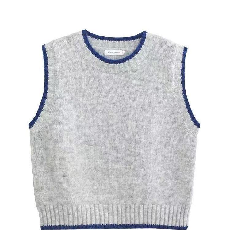 花木马软糯灰色针织毛衣马甲