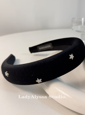 黑色丝绒发箍 小星星头箍 高颅顶宽边压发韩式洋气小众发卡