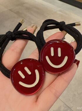 2024韩国新款安可拉红色醋酸笑脸发绳发圈高级感小众扎发头绳皮筋