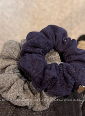 高级的蓝银色爱心皱褶针织小肠发圈马尾发绳皮筋少女弹力丸子头绳