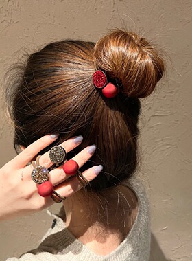 韩国东大门同款红球捷克钻圆盘发绳新年幸运转运头绳女水钻发饰品