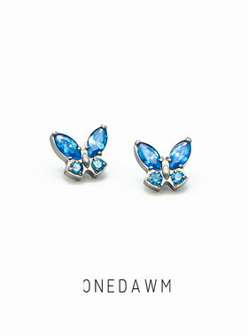 防过敏F136钛合金医用植入级蓝色蝴蝶锆石耳钉耳骨耳蜗钉穿刺耳饰