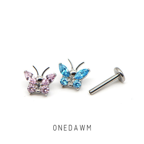 蝴蝶锆石耳钉医用植入级F136钛合金防过敏养耳洞耳骨钉耳蜗钉耳饰