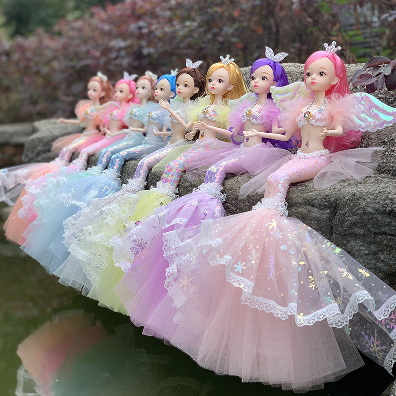 靓彩美人鱼娃娃人鱼公主手工玩偶婚纱儿童网红仿真女娃过家家玩具