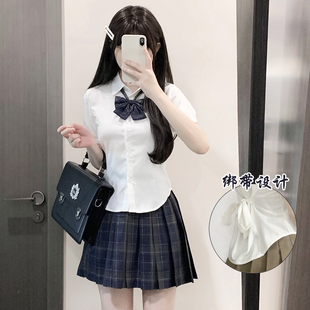 JK衬衫 女日系学院风制服夏季 白色衬衣收腰辣妹短袖 上衣百褶裙套装