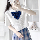 学院风制服基础款 十字银河原创jk衬衫 夏季 款 风琴褶白衬衣 收腰短袖