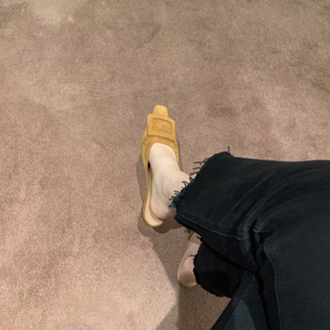 羊皮版~显脚白真皮方扣包头穆勒半拖鞋女夏季法式平底小跟凉拖鞋