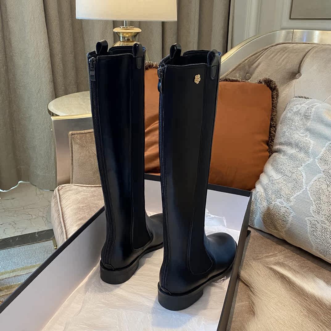 羊皮版~山茶花真皮平底长靴女冬季新款圆头长筒骑士靴女靴高筒靴