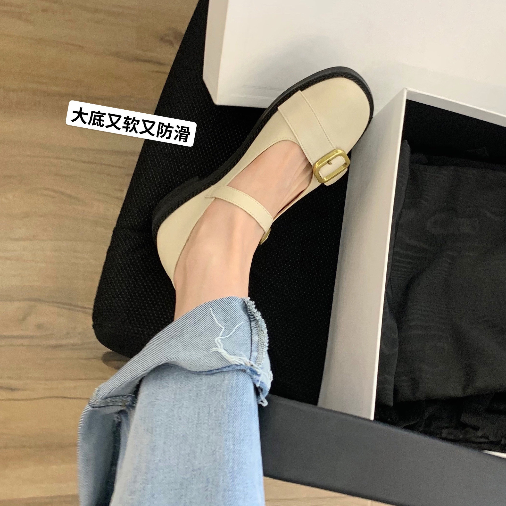 夏季日式少女jk小皮鞋一字扣带圆头玛丽珍单鞋女真皮浅口平底鞋潮