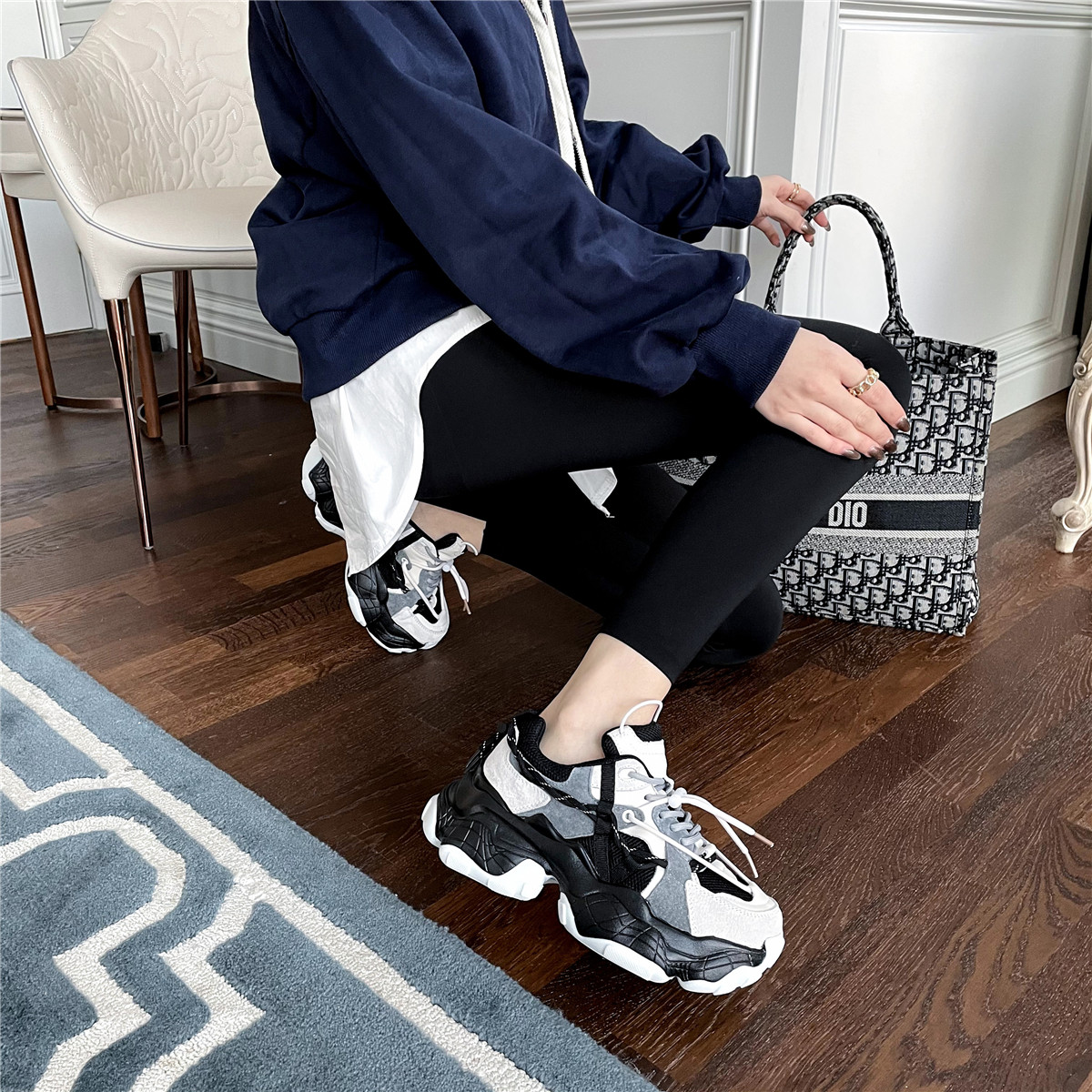 小个子增高真皮厚底老爹鞋女松糕鞋显脚小休闲鞋韩版学院风板鞋潮