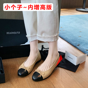 内增高版~小香风真皮厚底芭蕾鞋女蝴蝶结坡跟玛丽珍单鞋粗跟瓢鞋