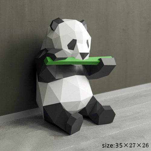 diy熊猫中式风儿童房纸模型摆件