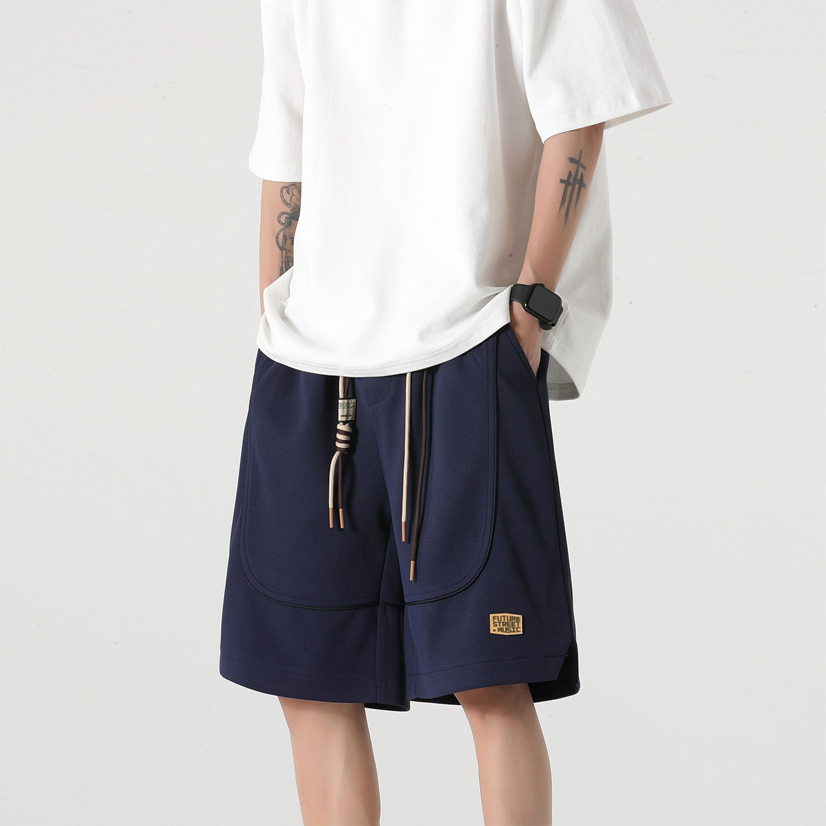 抖音品质A107-K23807-特P25菠萝格:93%聚酯纤维7%氨纶短裤,男装牛仔裤,电商A107