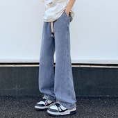 NZ006 秋冬季 特P35 男设计感潮拖地长裤 A107 美式 水洗阔腿牛仔裤