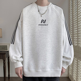 美式条纹圆领卫衣男秋季高街痞帅套头上衣服男生潮流大码休闲外套，男装卫衣，电商A107