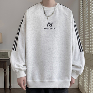 华棉2024港风秋季条纹印花卫衣圆领男装百搭潮流长袖 W3001-特P40，男装卫衣，电商A107