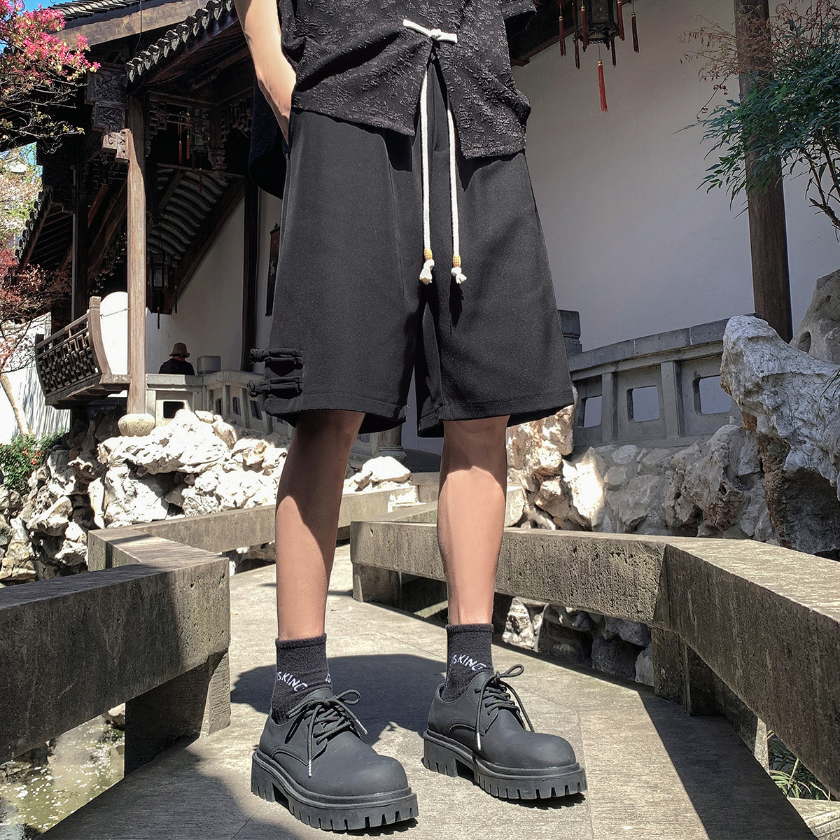 高品质2024新中式冰丝透气舒适短裤男百搭潮牌A107-DK6026-特P35,男装牛仔裤,电商A107