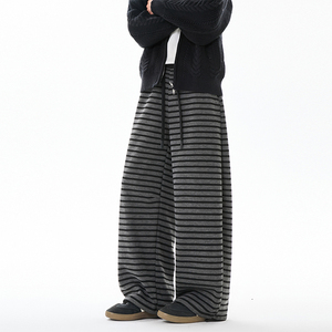 抖音 冬季加绒加厚条纹阔腿裤休闲拖地长裤 CK26106-特P48图片