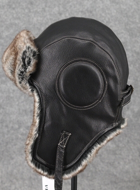 VISON 真皮飞行员棉帽雷锋帽冬季户外护耳加绒毛帽子男女复古潮