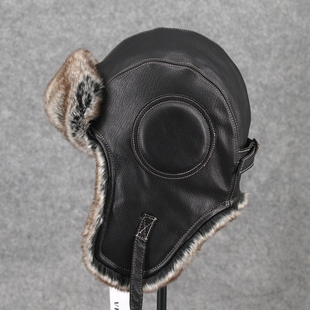 VISON 户外护耳加绒毛帽子男女复古潮 真皮飞行员棉帽雷锋帽冬季