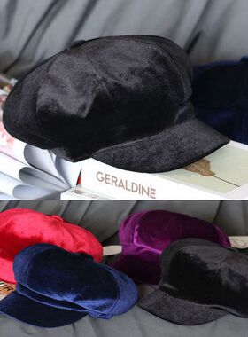 VISON 复古八角帽贝雷帽女日系画家帽春秋显脸小报童帽冬黑色百搭