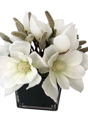 现代假花白色玉兰仿真花套装 样板房卫生间整体成品花艺茶几摆件