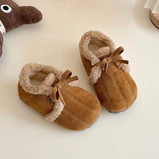 韩版勃肯鞋大南瓜儿童蝴蝶结保暖棉鞋一脚蹬女宝宝可爱百搭奶奶鞋
