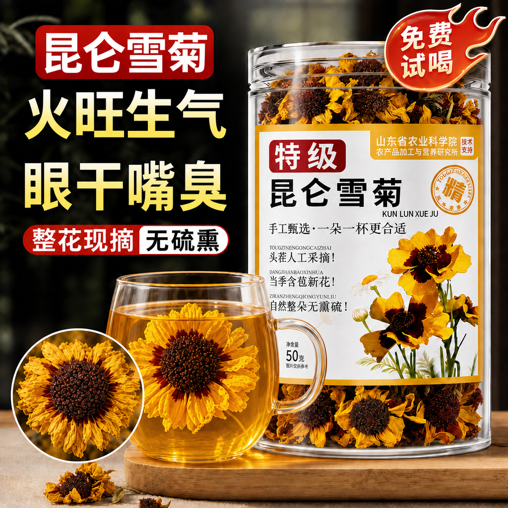 新疆昆仑雪菊花茶特级正品胎菊去火清洋甘菊热解养肝官方毒旗舰店