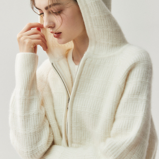 LP同款！连帽拉链带兜山羊绒开衫女760克2025秋冬新款羊毛衣外套