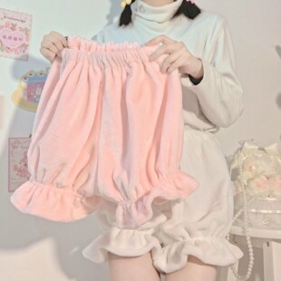 加绒厚南瓜裤lolita毛绒打底裤女秋冬季天jk可外穿安全短裤灯笼裤