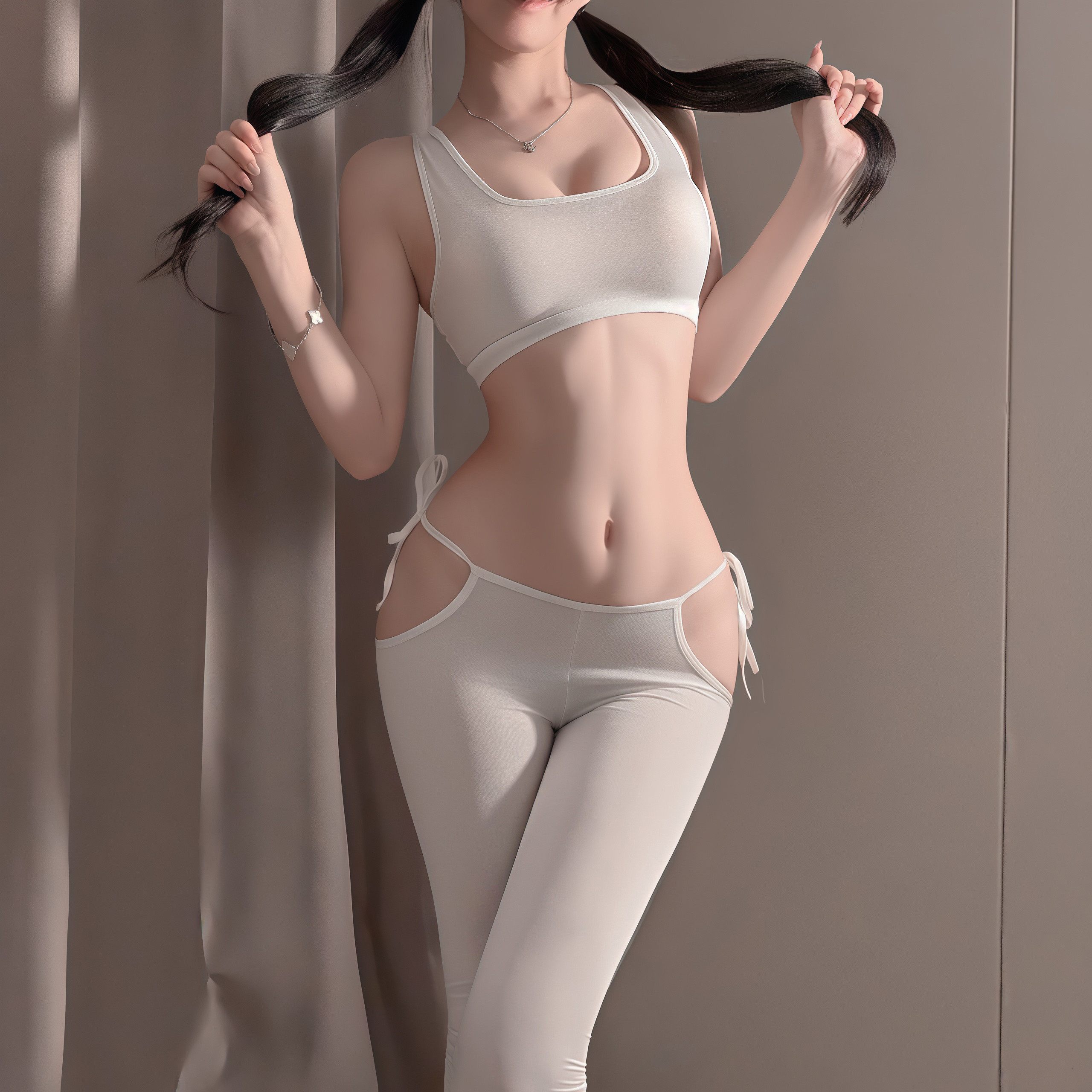喵：瑜伽软妹*丝滑美背瑜伽服运动风性感贴身镂空绑带紧身衣套装