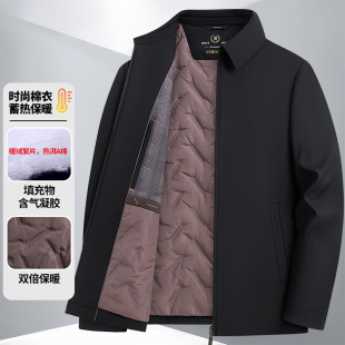 男式行政夹克冬季加厚保暖拉链翻领纯色商务休闲中年爸爸棉服外套