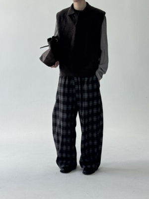 四季款 格子裤 微弯刀 宽松