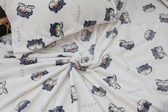 可爱卡通灰色猫咪印花法兰绒毛毯卧室空调毯膝盖毯办公午睡毯床单