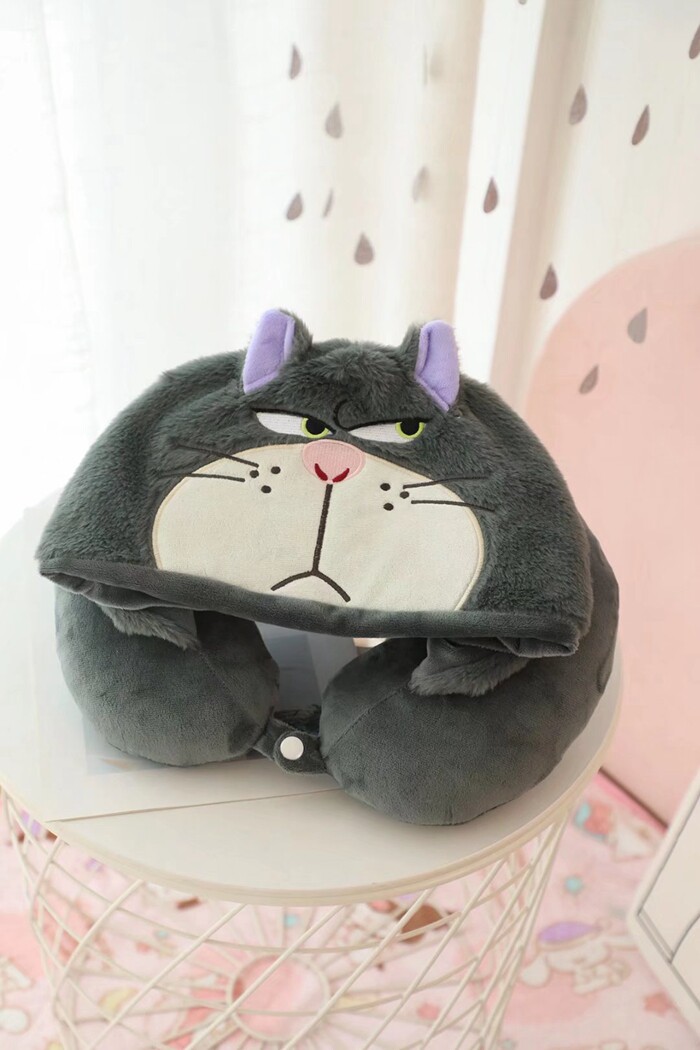 日系灰色猫咪u型枕可爱旅行