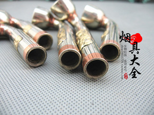 烟锅 收藏纯白铜雕刻旱烟锅 传统老式镶花白铜烟锅