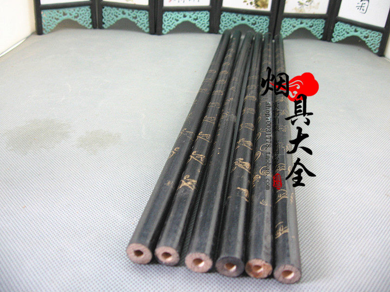 老式旱烟袋烟锅烟嘴烟杆天然纯木质印花烟杆  烟具烟斗配件