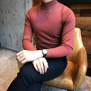 休闲百搭打底衫 韩版 半高领纯色针织毛衣时尚 修身 潮流 2022秋冬男士