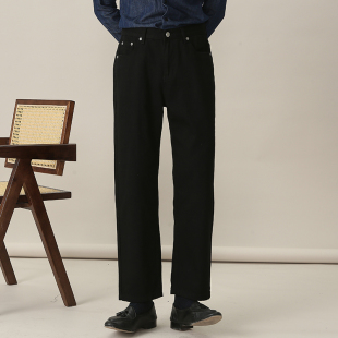 春夏原色斜纹全棉黑色直筒牛仔裤 潮 男绅士英伦气质百搭显瘦牛仔裤